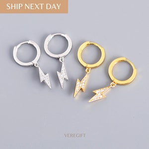 Gold Lightning Bolt Hoop Earrings: 18k Plated Sterling Silver