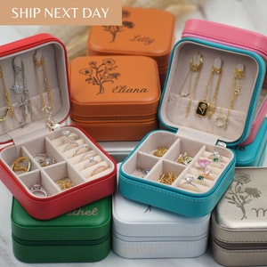 birthday gift, jewelry box, Leather Jewelry Travel Case,Engraved Jewelry Box,Bridesmaid Proposal Gift,Jewelry Case,Gifts for Her Birthday