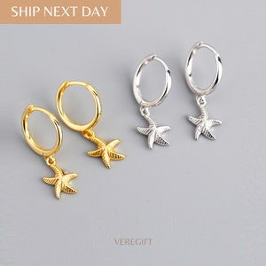 birthday gift, gift to mon, handmade gift, Starfish Hoop Earrings - Gifts For Her - Minimalist Earrings - Best friend Gift - EH1050