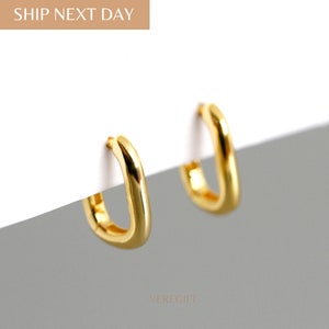 18k Gold Plated Rectangular Hoop Earrings: Minimalist Sterling Silver
