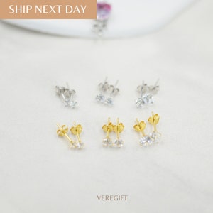 Dainty CZ Stud Earrings: 925 Sterling Silver, Minimalist Jewelry