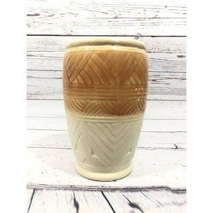 Vintage Roseville Ohio R Ransbottom Vase #101 8" Tall 5" wide Tan Gold Brown