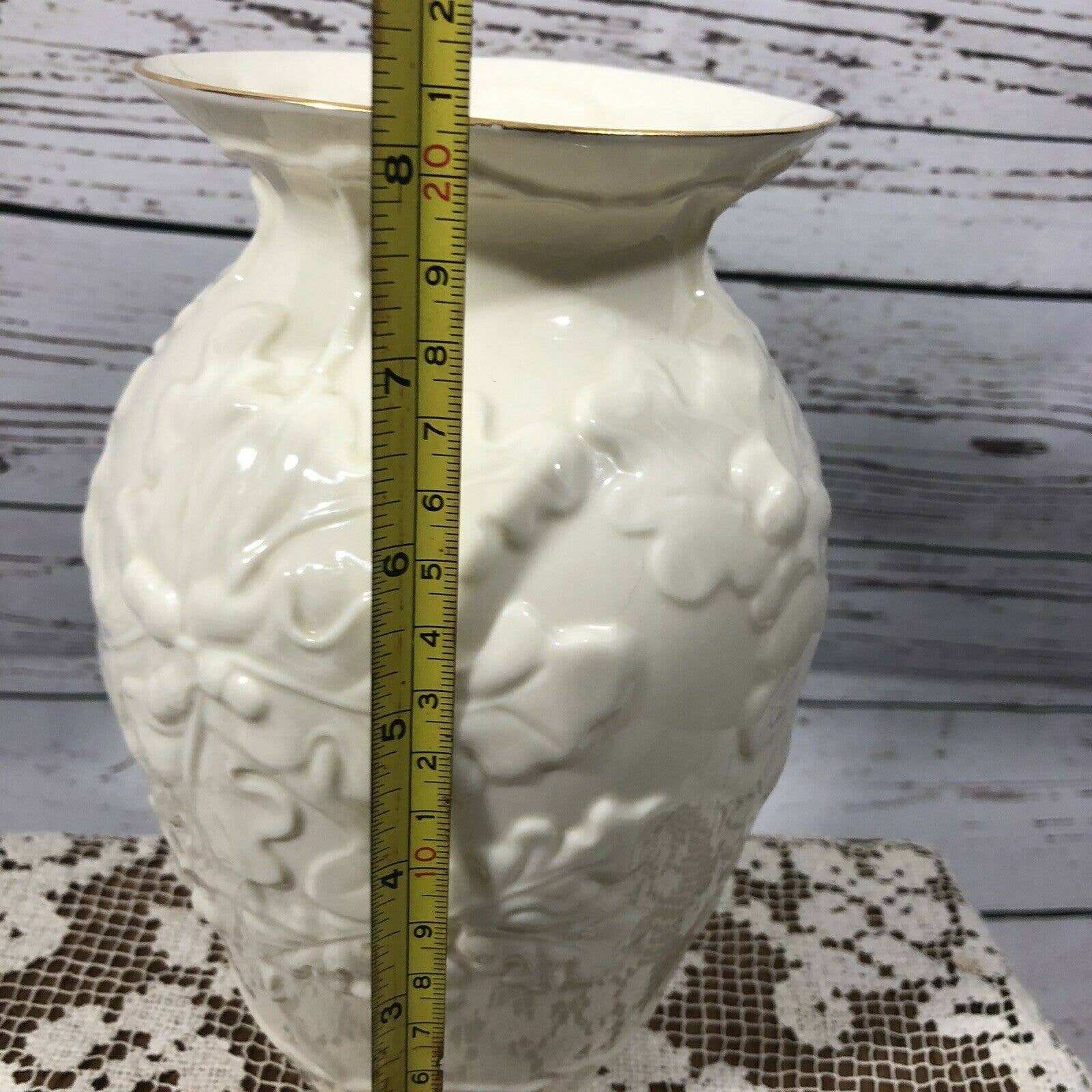 Belleek Oak Leaves Porcelain Vase Blue Stamp 8th Mark Made in Ireland 8