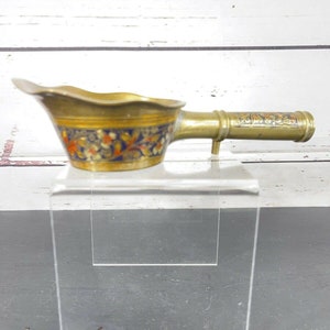 Vintage Brass Silk Iron Carved Enamel Painted Handle Made in India