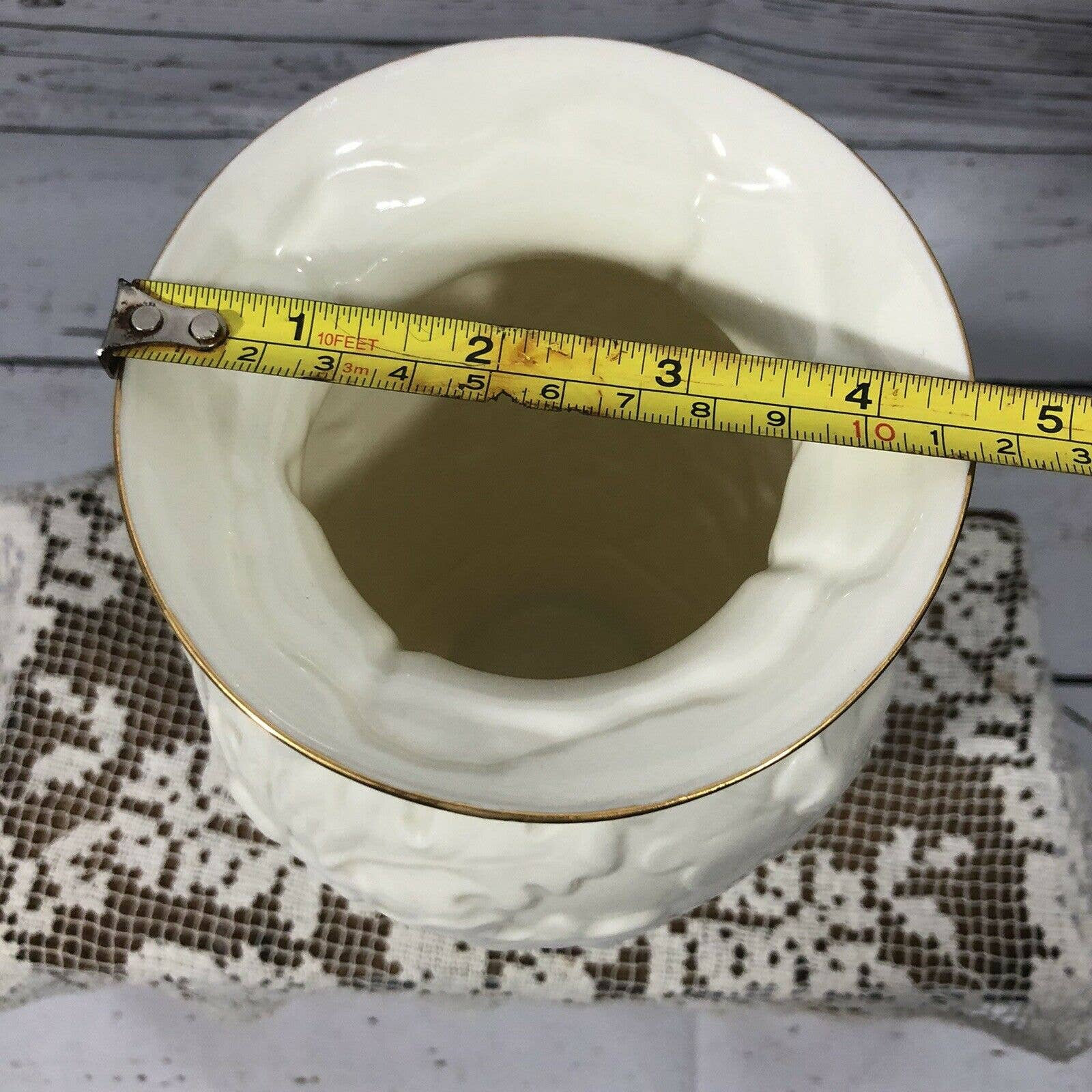 Belleek Oak Leaves Porcelain Vase Blue Stamp 8th Mark Made in Ireland 8