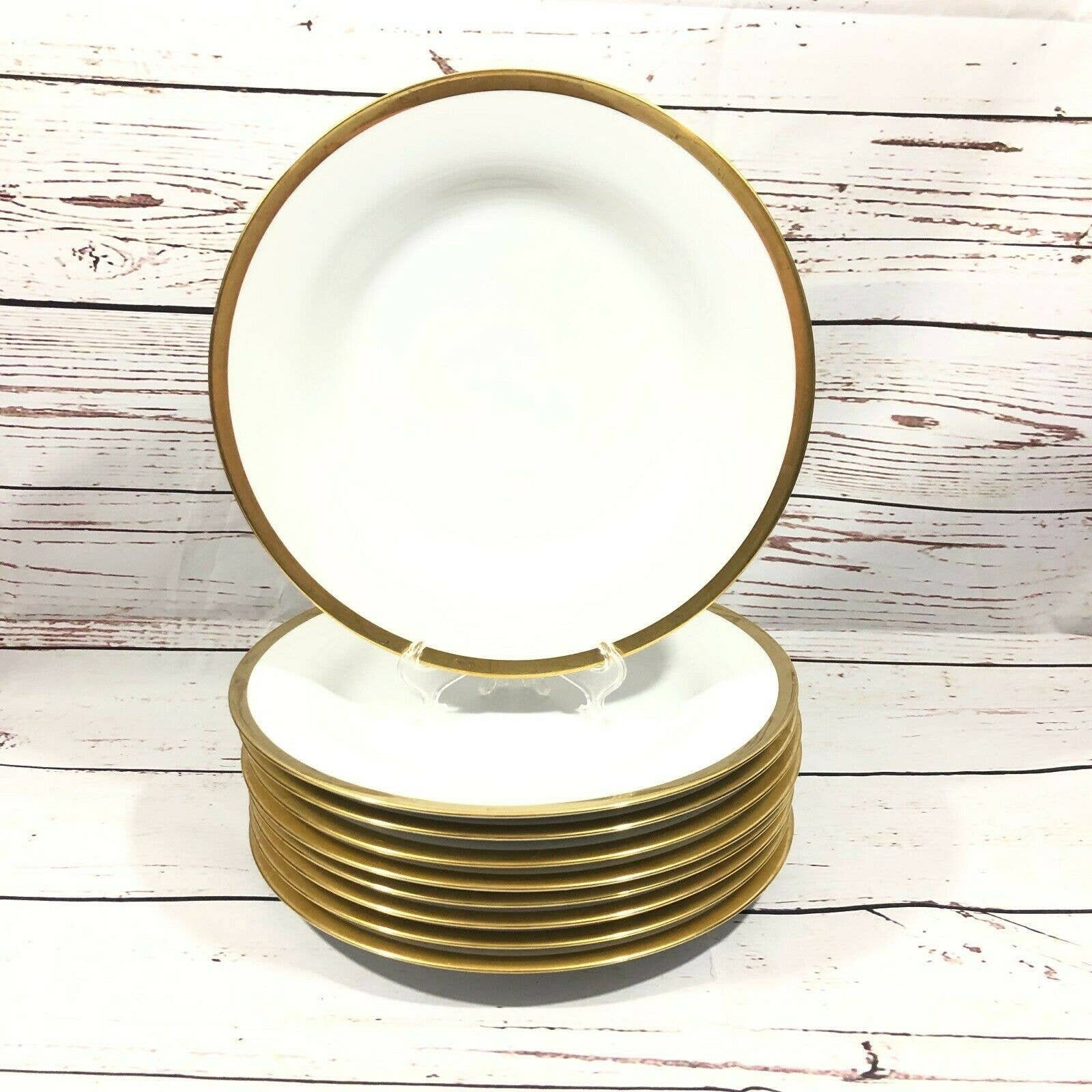 Set of 9 Pottery Barn White 11Inch Dinner Plates Gold Trim Etsy