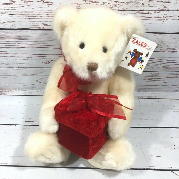 Zales Gund White Bear Red Felt Gift Box 11" 44562 Stuffed Plush Animal Toy