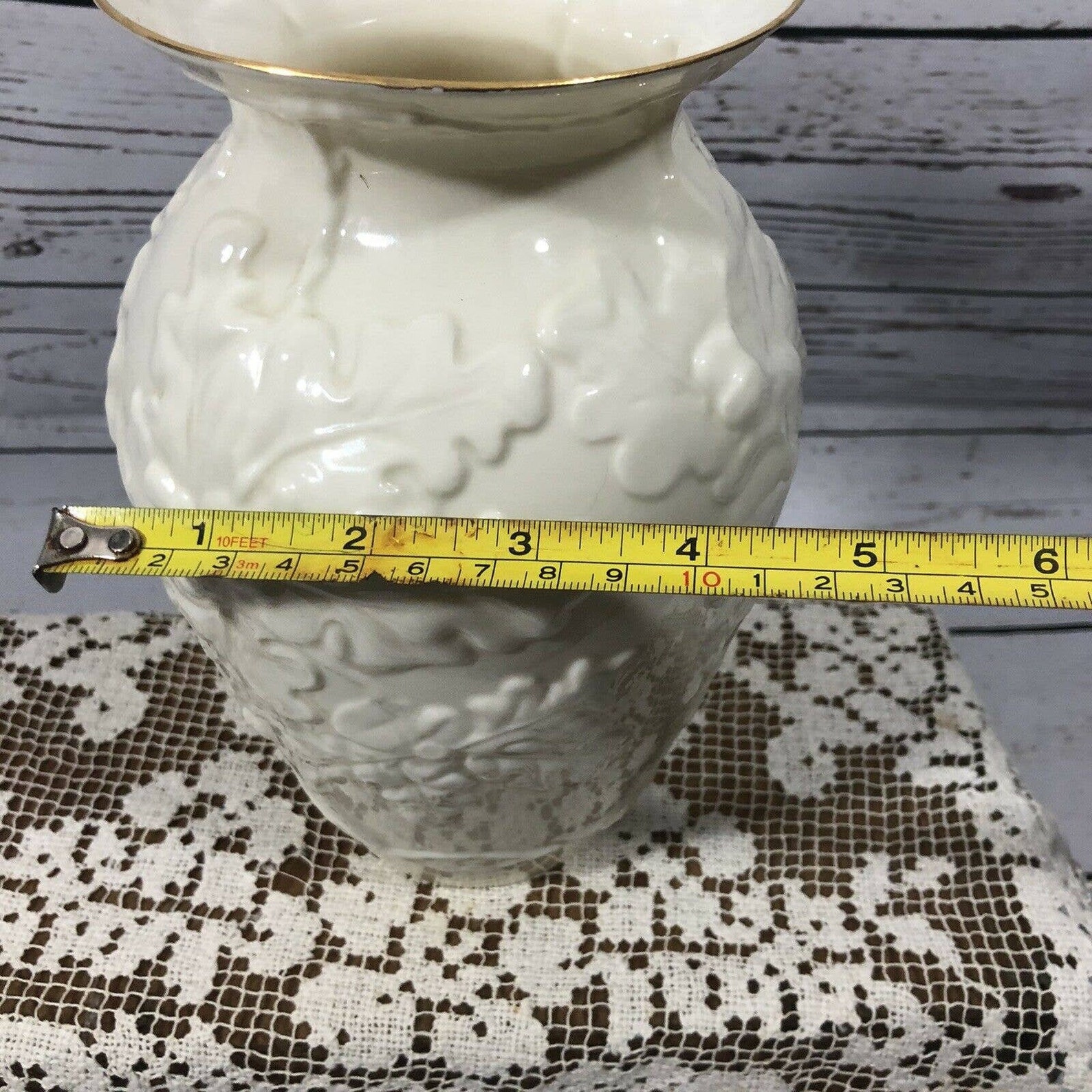 Belleek Oak Leaves Porcelain Vase Blue Stamp 8th Mark Made in Ireland 8