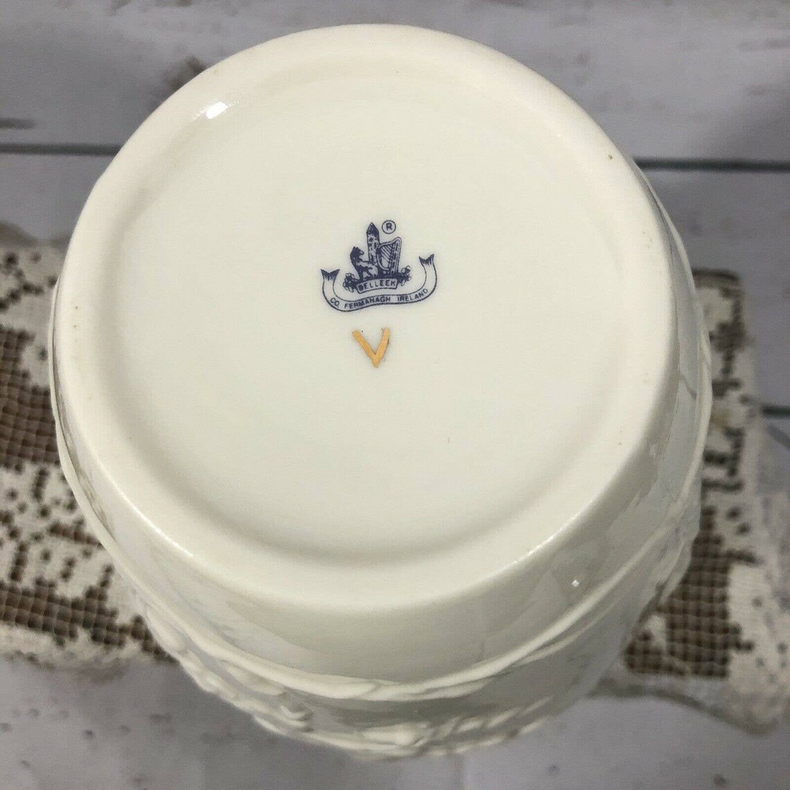 Belleek Oak Leaves Porcelain Vase Blue Stamp 8th Mark Made in Etsy