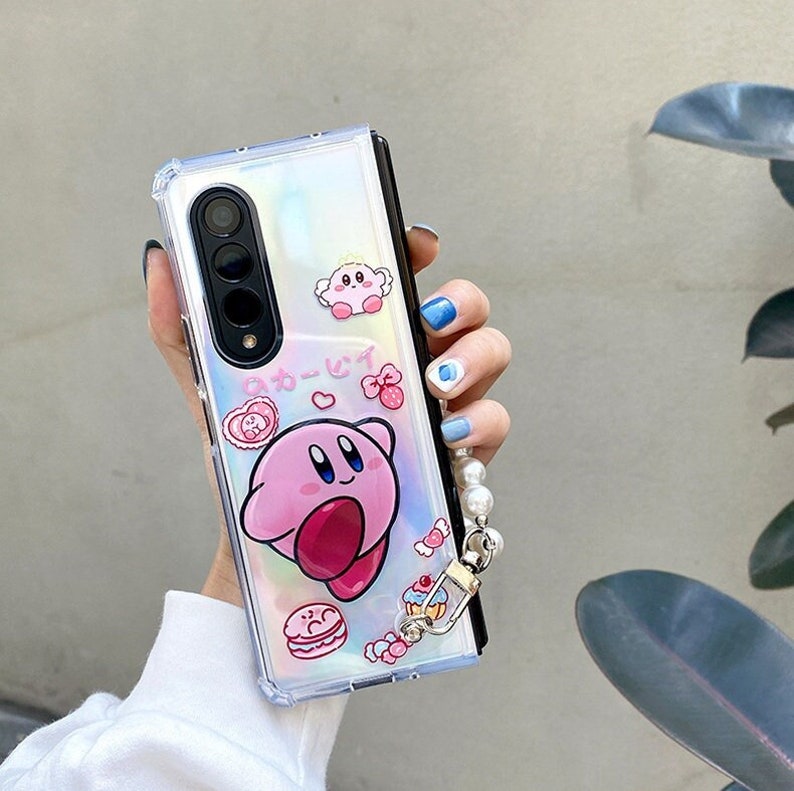 Pink Monster Phone Case for Samsung Galaxy Z Fold 2 and Z Fold 3 and 4 (5G) |Japanese Gamer 3D Animals Holder Clear Colorful| Lovely Gift 