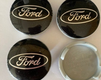 SPECIAL PRICE Genuine Ford 54mm Black Badged Wheel Centre Caps, Set of 4 Post Free