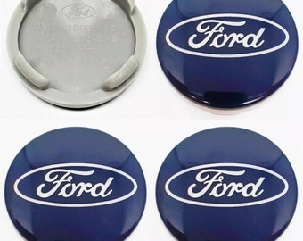 Free 1st Class Post-- Ford 54mm BLUE WHEEL Complete Centre Caps, Set of 4. (Please Measure} These are not stickers