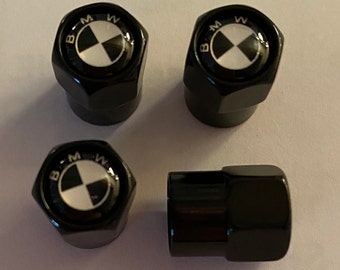 BMW BLACK Detailed Dust/Valve Caps with Black and White Badge. Free post Set of 4.