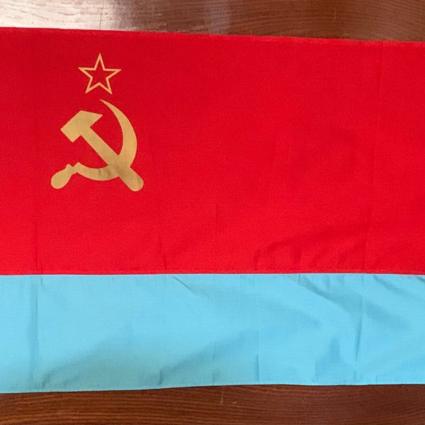 Vintage Soviet flag / Flag of the Ukrainian SSR / Banner with a hammer, sickle and a star / Memorabilia / Communist propaganda