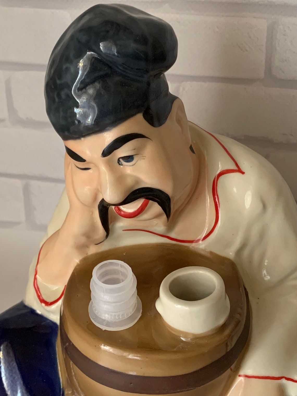 Porcelain Sculpture Alcohol Decanter kozak With a Barrel Porcelain