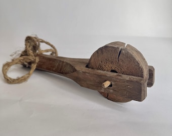Old Antique Wooden Pulley Lifting Block Antique