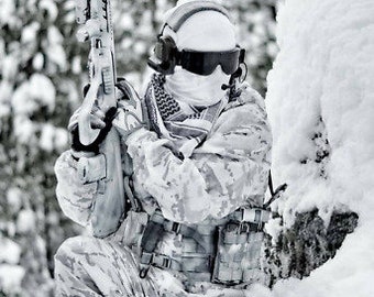 Multi-chamber alpine.Camouflage suit Multicam Alpine for camouflage on snowy terrain.Camouflage White winter. Hunting Fishing.Disguise suit.