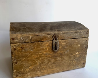 Antique primitive old wooden chest, box.