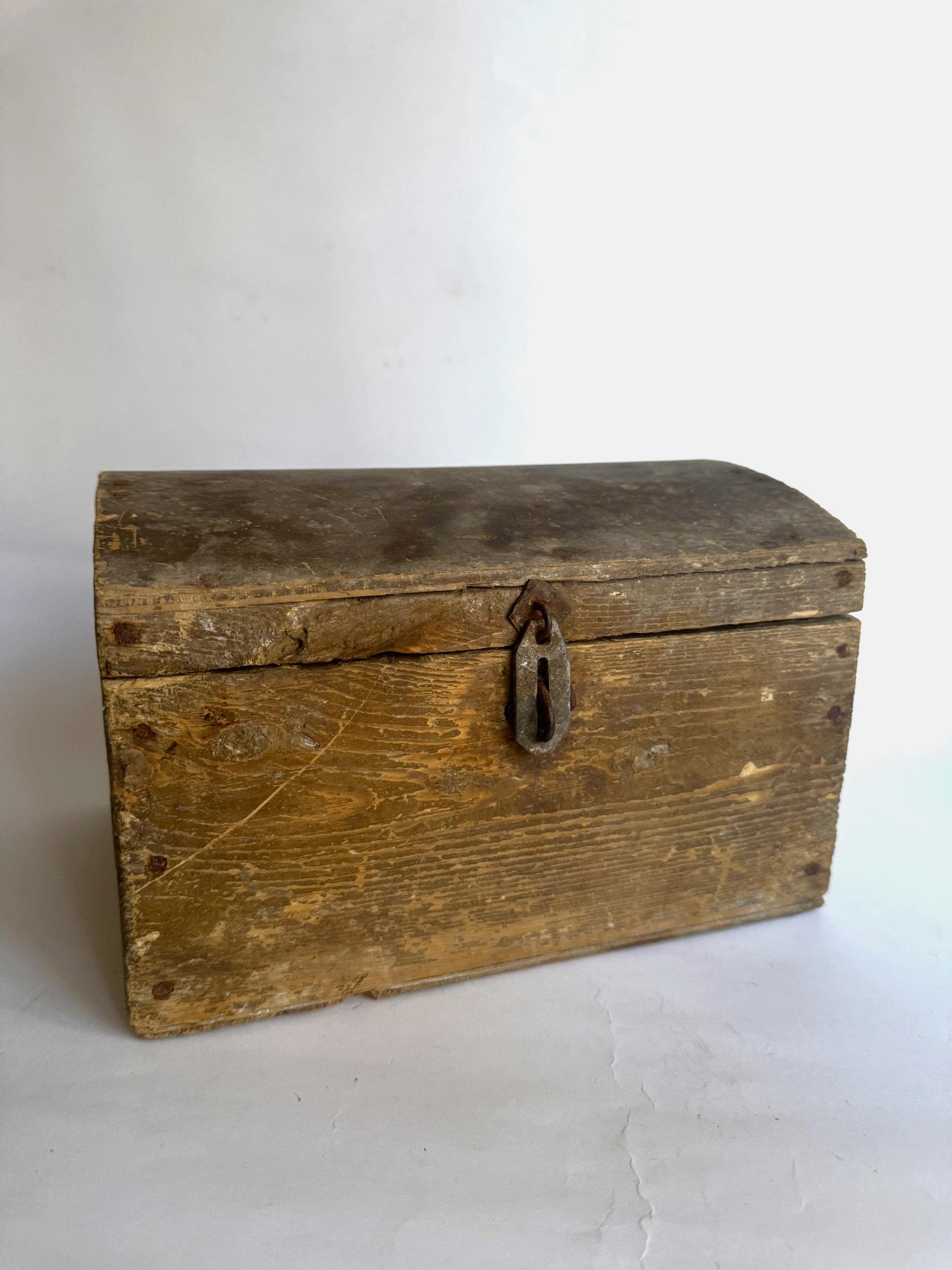 Antique primitive old wooden chest, box.