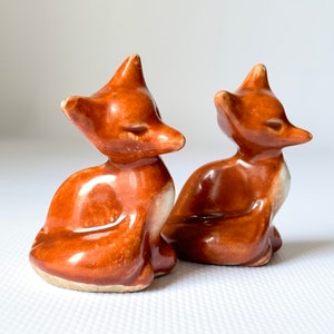 Vintage Fox Figurines Small Ceramic Animal Figurines / Retro Home Decor / 1950s USSR / Porcelain Biscuit
