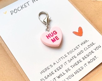 Pocket Hug Keychain: Resin Heart Charm, Encouragement Gift