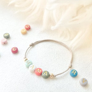 Personalised Name bracelet with coloured Alphabet Beads - 24K gold plated stars, hearts, beads, Custom bracelet for Mum, New mums, Birthday