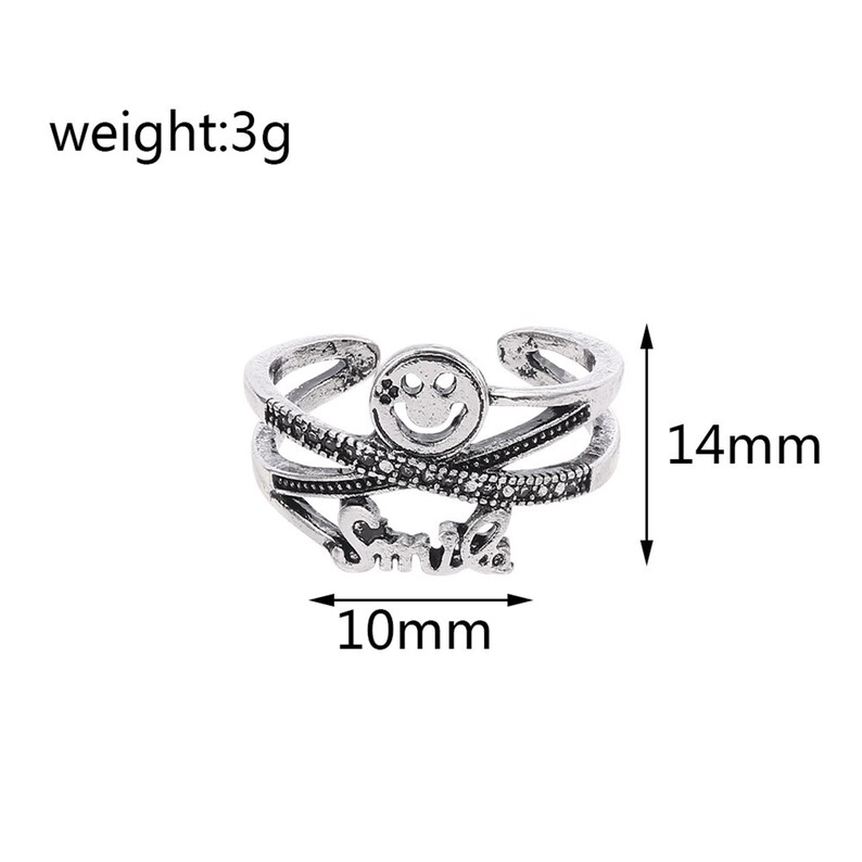 Valentine gift Retro Smiley Face Wide Ring Antique Silver Color Opening Harajuku Rings Smiling Happy Bridal Sets Ring Steampunk Twisted