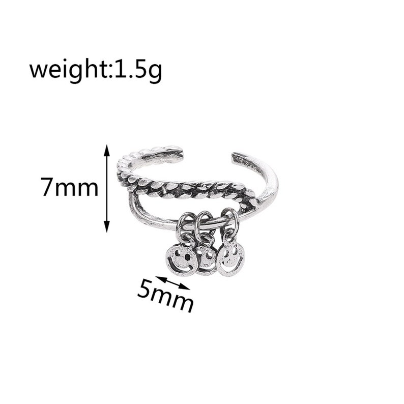 Valentine gift Retro Smiley Face Wide Ring Antique Silver Color Opening Harajuku Rings Smiling Happy Bridal Sets Ring Steampunk Twisted