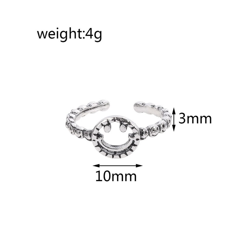 Valentine gift Retro Smiley Face Wide Ring Antique Silver Color Opening Harajuku Rings Smiling Happy Bridal Sets Ring Steampunk Twisted