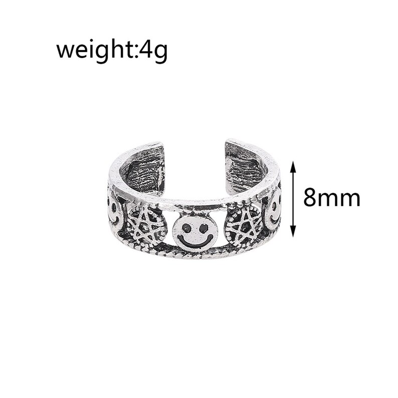 Valentine gift Retro Smiley Face Wide Ring Antique Silver Color Opening Harajuku Rings Smiling Happy Bridal Sets Ring Steampunk Twisted