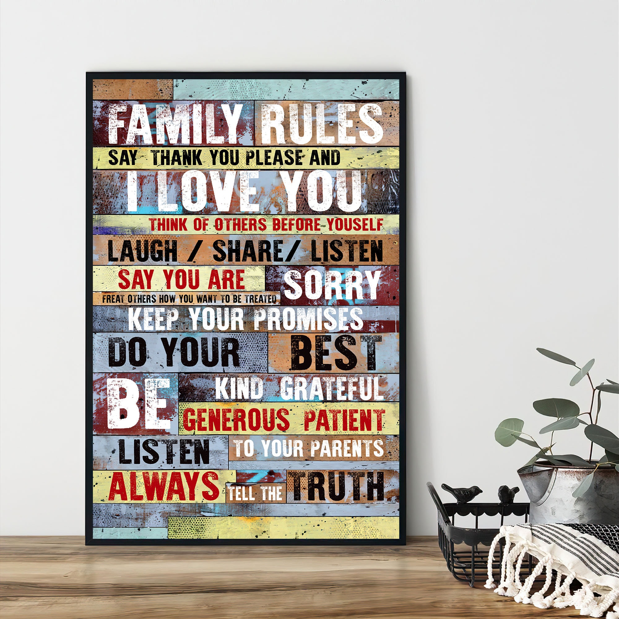 Family Rules Wall Decor Family Motivational Canvas Print Etsy
