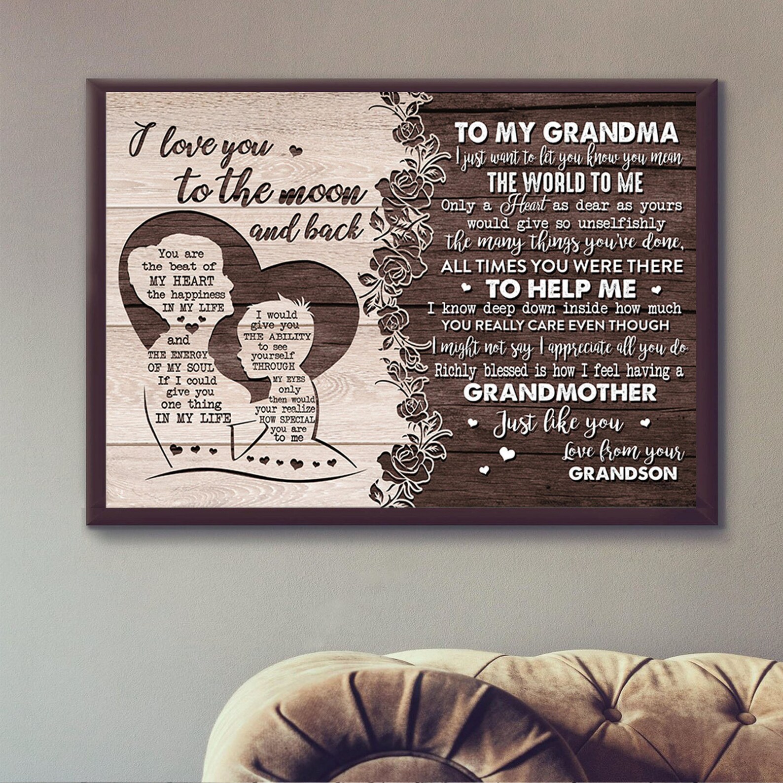 To My Grandma Wall Art I Love You To The Moon And Back Wall Etsy