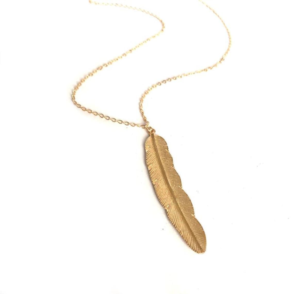 Gold Plated Feather Necklace Feather Charm Jewellery Etsy