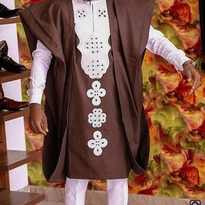Leke long sleeve shirt, matching trouser with agbada set for men