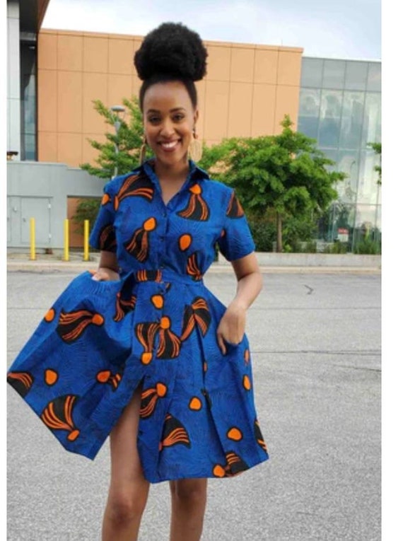 Vivian button down shirt dress, African dress for women, ankara print
