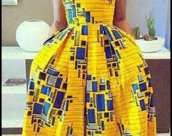 Gbemi sleeveless pleated dress with two sides pockets, Ankara print, African clothing