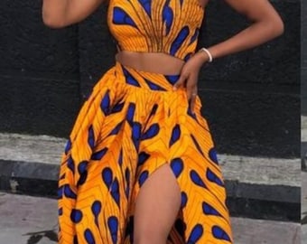 Dupe crop top and pleated skirt, African clothing for women