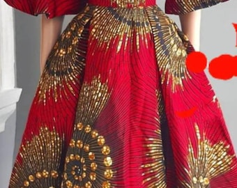 African print pleated dress, ankara print, African clothing for women