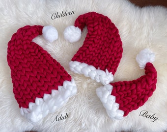 Mommy and Me Matching Knitted Santa Claus Christmas Hats | Christmas Beanie | Hats for Christmas Party | Kids, Adult, Christmas Tree Topper