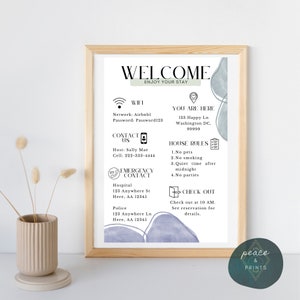 Welcome Sign, AirBnB, VRBO, Customizable Poster, Download Template, Vacation Rental, Guest Poster, Info Sheet, Wi-Fi Sign