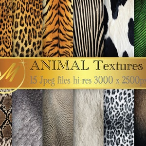 Animal Skin Textures Digital Paper - Animal Fur Backgrounds - 15Designs -3000x 2500px - Commercial Use - INSTANT DOWNLOAD