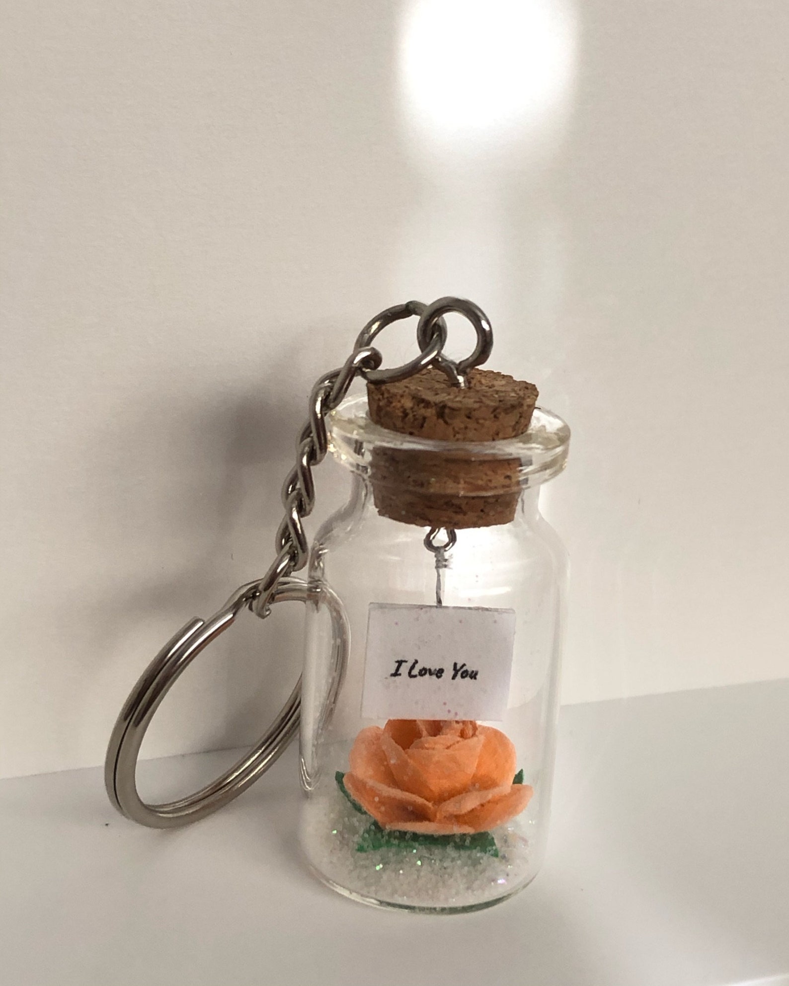 Personalized photo and message in a bottle keychain Etsy