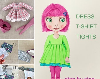 Eine PDF-Anleitung für Blythe Kleid, Strumpfhose und T-Shirt