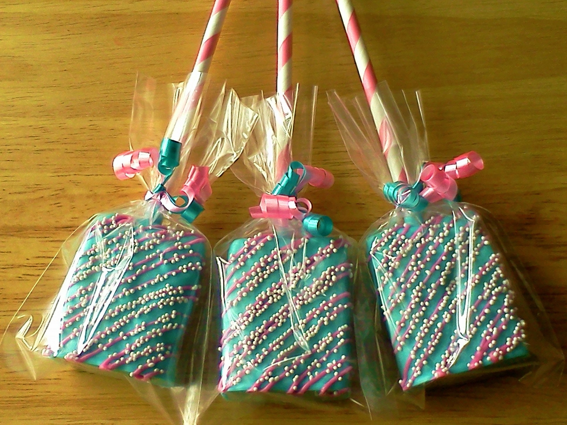 Chocolate Covered Rice Krispies Treats W/ Sprinkles & Sticks 1 Dozen 