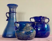 Vintage Amphora Vase Set of 3 Cobalt Blue Art Glass, Made in Italy, Venezia Glass, PAOLO ROSSI Amphora Vase, Minimalist Home Table Decor