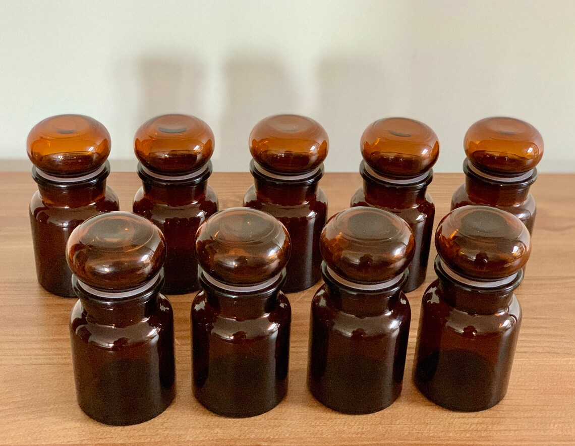 Set of 9 Amber Bottles Vintage Amber Brown Glass Bottles Etsy