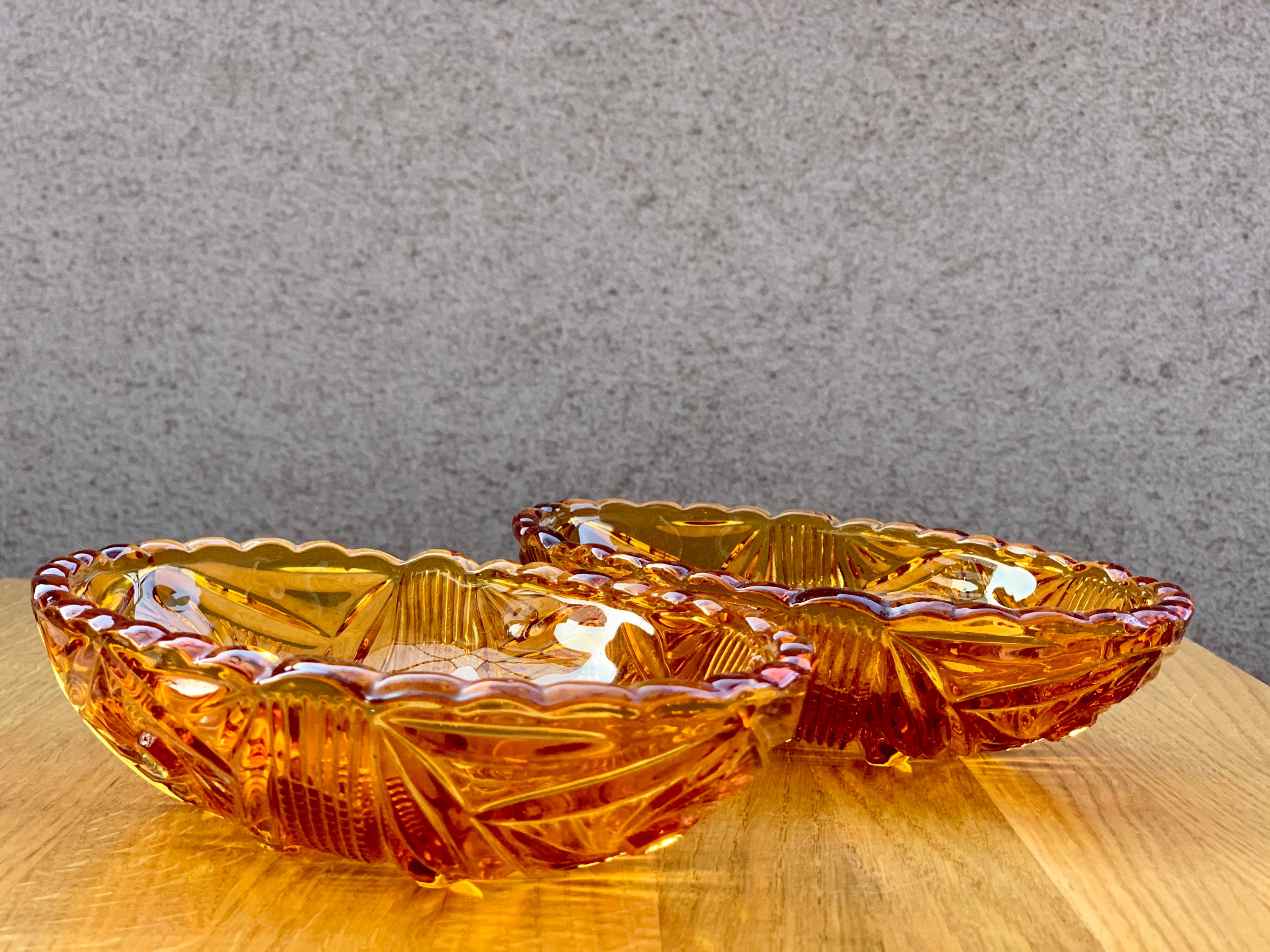Amber Glass Serving Platter Bowl Set of 2 Oval Amer Glass Etsy