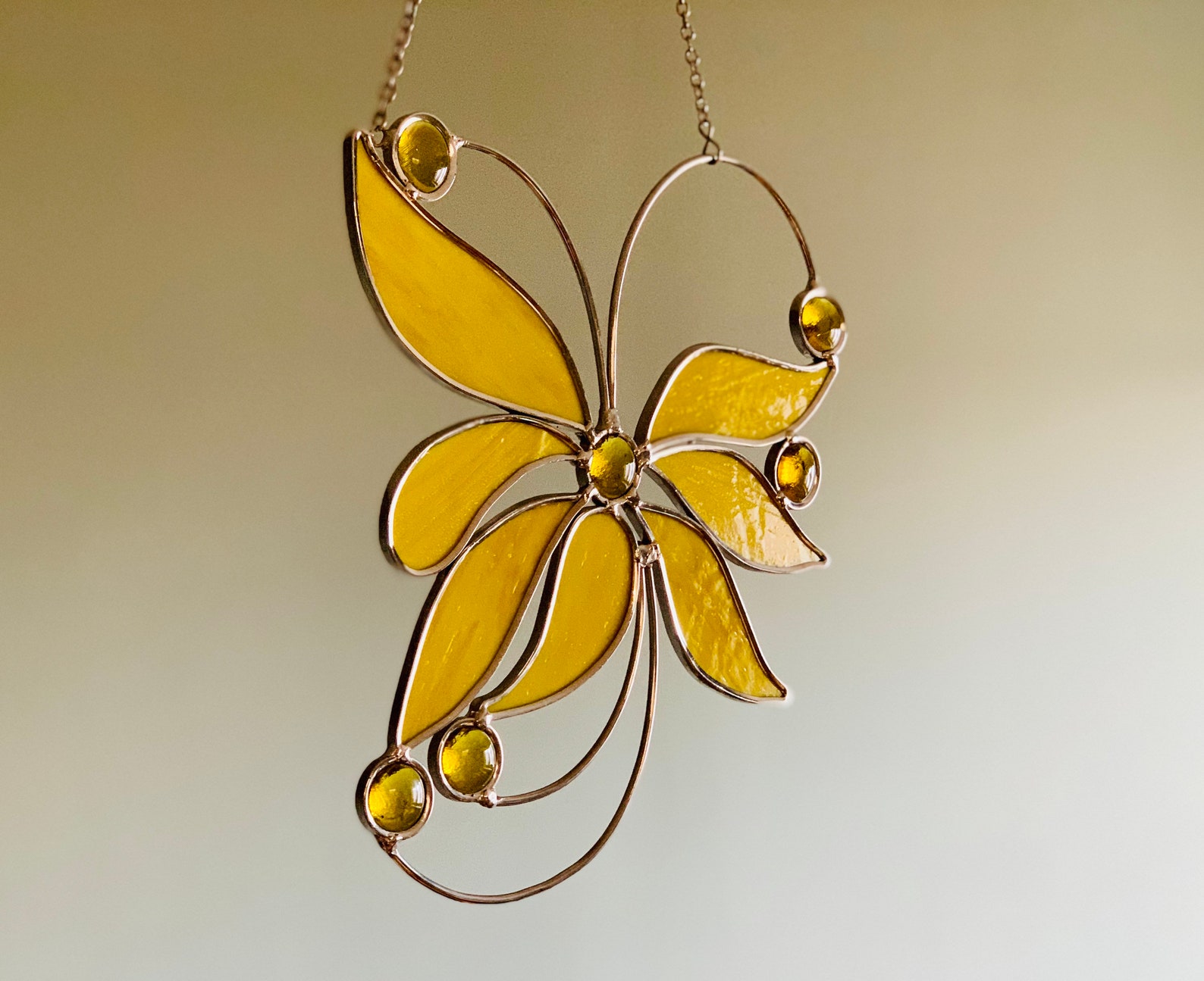 Vintage Stained Glass Edelweiss Yellow Flower Flower Sun Etsy