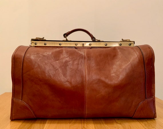 Large Leather Bag, Vintage Bag, Doctor Bag, Travel