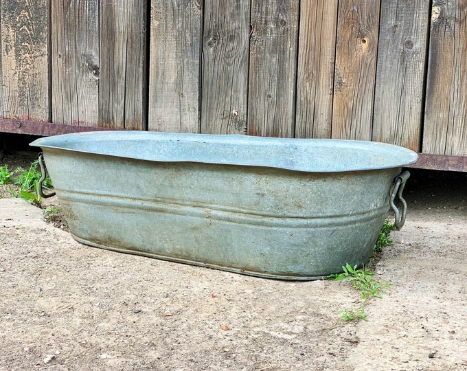 Vintage Metal Bathtub With Handles Galvanized Trough Vintage Etsy